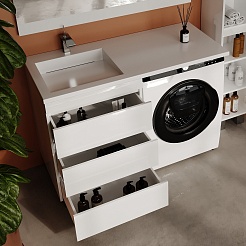 Style Line Тумба под раковину над стиральной машиной Леон 120 3 ящика Люкс Plus белая – фотография-2